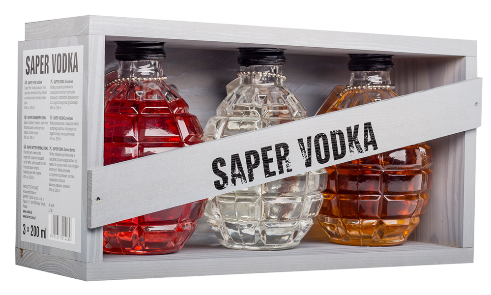 Bartex. Saper Vodka 3 smaken 0,20 Ltr in een speciale verpakking.