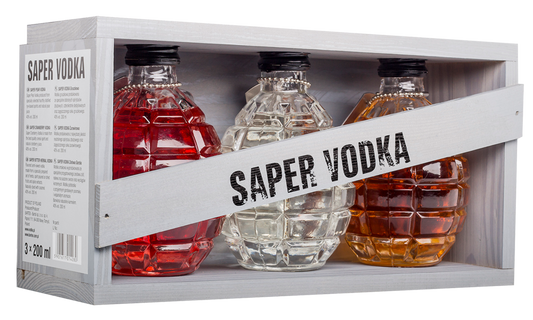 Bartex. Saper Vodka 3 smaken 0,20 Ltr in een speciale verpakking.